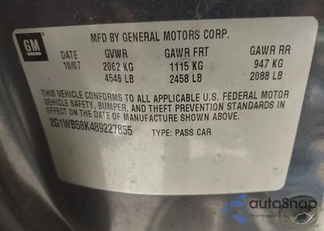 2008 Chevrolet Impala Ls z USA, uszkodzony, nr VIN 2G1WB58K489227855